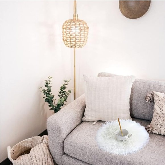 Round Fur Placemat, Washable Faux Fur Fluffy Table Small Place Mat Decor 12in - Picture 2 of 6